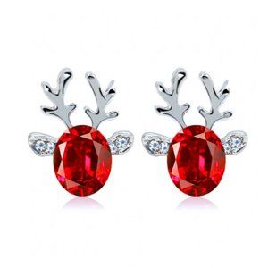 Pipi Tree Ruby Rhinestone Reindeer Stud Earrings NWOT